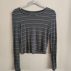 AE Cropped Long Sleeve Strip Shirt